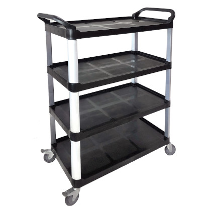 Black service trolley 4 trays